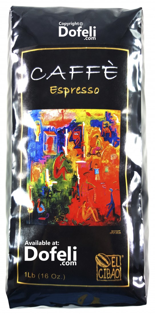 Dominican El Cibao whole roasted coffee beans for fresh espresso brewing.